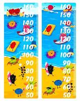 Kids height chart with berry characters on beach vector