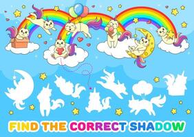 Find a correct shadow of caticorn cats and kittens vector