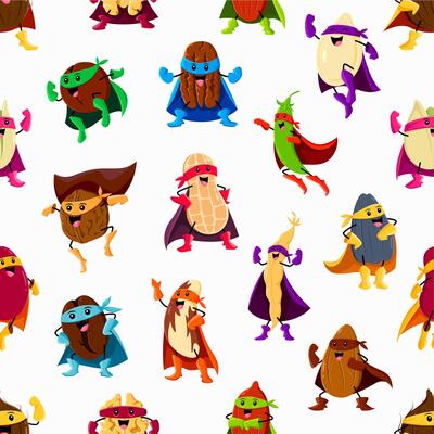 Cartoon nuts, bean and legume seamless pattern