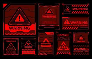 Red HUD warning, danger and alert attention frames vector