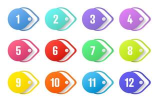 Number bullet points, color tags, icons or buttons vector