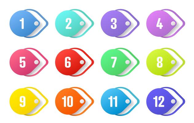 Number bullet points, color tags, icons or buttons