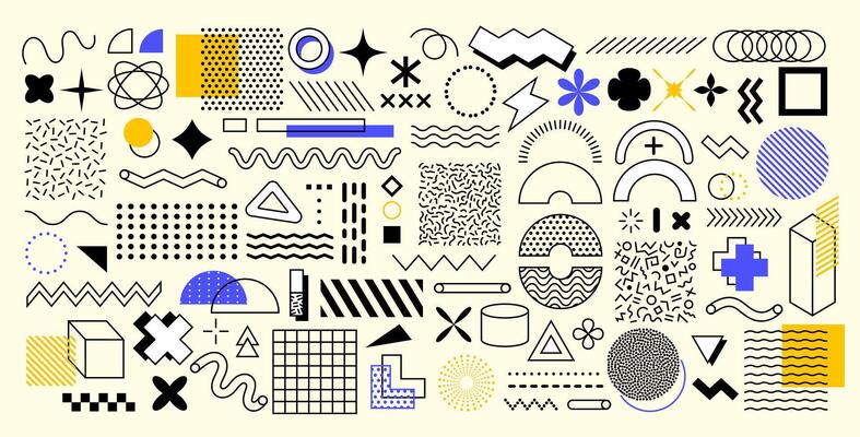 Abstract geometric memphis shapes, set