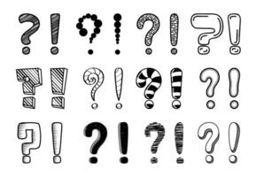 Doodle question and exclamation marks set vector