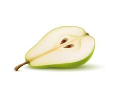 Raw realistic green pear, ripe fruit in half cut vector