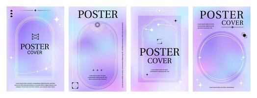 Purple gradient y2k poster backgrounds, line frame vector