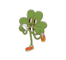 Cartoon groovy shamrock trefoil clover character vector