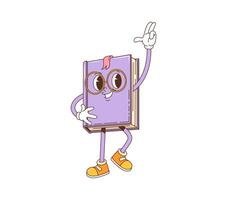 Cartoon retro book or textbook groovy character vector