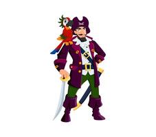 Cartoon pirate captain character with a parrot vector