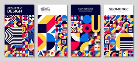Abstract posters with bauhaus geometric pattern. vector