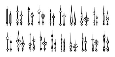 Clock hands, isolated watch arrows, time pointers vector