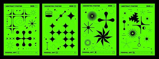 Brutal y2k posters with geometric abstract shapes vector