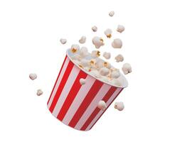Realistic 3D popcorn bucket of pop corn explosion vector
