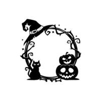 Halloween black frame with witch cat and pumpkin vector