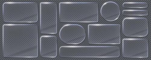 Glass light frames and borders, realistic 3d set vector