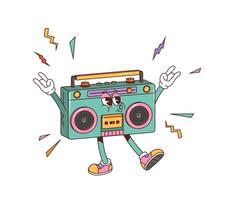 Retro groovy tape recorder or boombox character vector