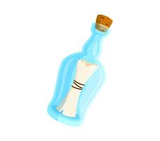 Cartoon bottle with message, transparent flask vector