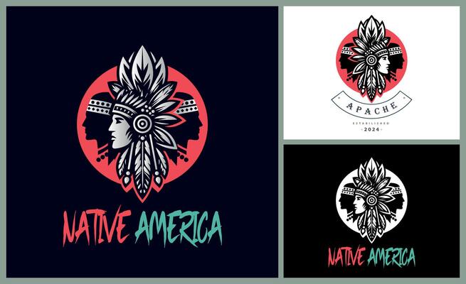 Apache indian aztec native american warrior tribes face head logo template design