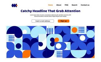 Landing page with modern geometric bauhaus pattern vector