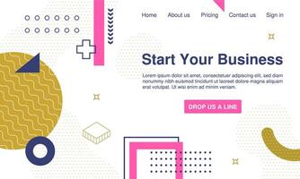 Landing page template Memphis geometric shapes vector