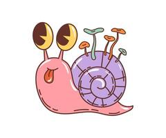 Cartoon groovy snail, cochlea insect character vector