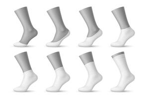 Realistic man socks, 3d white sox mockups vector