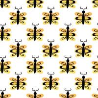 Seamless Pattern with yellow butterfly. Abstract ornament design wings. Insect wallpaper. illustration background. vector