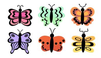 Butterflies set. Different abstract ornament design wings. Insect colorful collection. illustration isolated on white background. vector