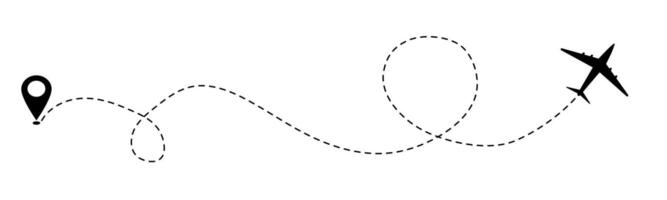 Itinerary dashed trace heart shape, line airplane flight, dotted path, romantic aircraft tracking simple minimal trip isolated on white background. Plan with start point. Tatoo. vector