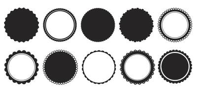 Scalloped seal round price emblem badge simple frame decoration isolated on white background. Stamp, wavy clip art. vector