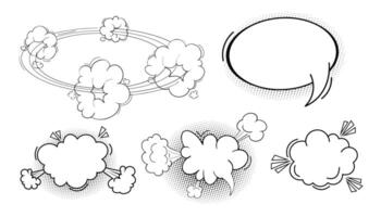 Comic speech bubble cloud with halftone, empty frame for text, boom or pow sound effects in pop art style. Set dialog balloons. vector
