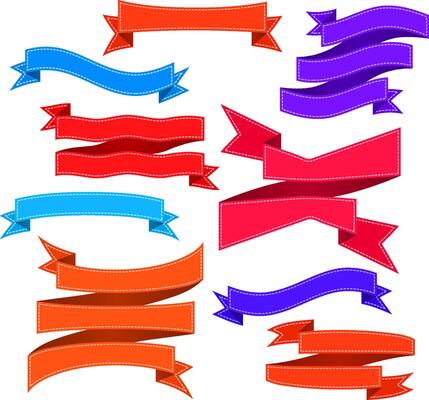 Set of colorful bent ribbons with seam