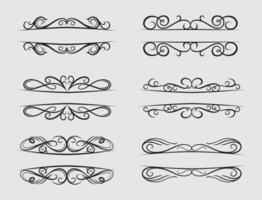 collection of decorative elements of swirl borders and dividers isolated on white vector