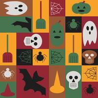 Seamless pattern in geometric style for Halloween. Holiday traditional elements in simple geometric shapes, flat style. Good for wrapping, textile, cover design vector