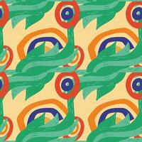 Abstract botanical seamless pattern in bold colors with geometric shapes. Modern illustration, with branches or grass for cover, template, wrapping, paper, textile, poster, etc. vector