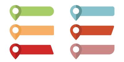 Map pointers icon set. Location icons or geolocations. design element set. Pointer icon pin on the map with space for text. Pin text tag. vector