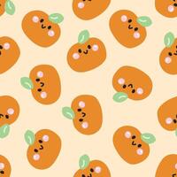 Seamless pattern of cute smile face orange on pastel background.Summer.Fresh.Fruit and vegetables.Character cartoon design.Image for card,poster,baby clothing.Kawaii.Illustration vector