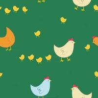 Seamless pattern with chickens and chicks. background with farm poultry vector