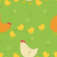 Seamless pattern with chickens and chicks. background with farm poultry vector