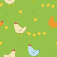 Seamless pattern with chickens and chicks. background with farm poultry vector