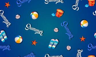 Colorful seamless summer pattern with beach elements on blue background. vector