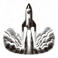 spaceship in wood carving style vector