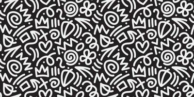 black and white line doodle pattern. Collection of creative abstract art backgrounds for children or festive celebration designs. Simple childish doodle wallpaper print texture bundle. vector