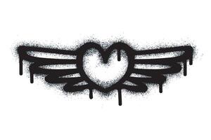 Spray heart sign with graffiti wings painted in black on white. Symbol of love falling in heart. isolated on white background. vector