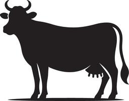 Cows Silhouettes In Different Poses Cow Grazing On Meadow vector