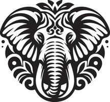 illustration of unkind dissatisfied elephant face with big tusks. Great for use as logo element, icon, as a tattoo or as symbol of strength, wisdom and aggressiveness vector