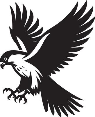 Black and White Falcon hawk Outline Silhouette Ornament Art for Logo and Icon, Sketch, Tattoo, Clip Art