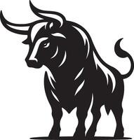 Quality black and white silhouette of a bull running and ready to charge and fight vector