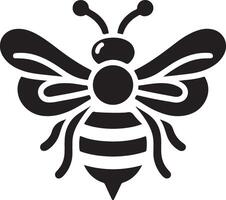Graphic illustration of silhouette honey bee. Isolated on background drawing for honey products, package, design. vector