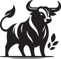 ull in dynamic stance threatening animal illustration silhouette vector